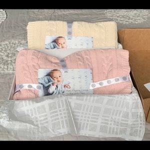 Boll & Branch Cable knit baby blanket, cream.